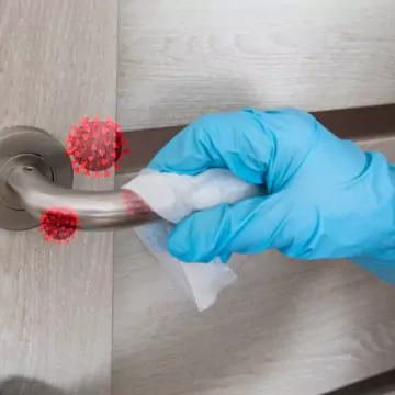 A cleaner is seen at work. Corporate Clean performs Healthcare Cleaning in Morton IL.
