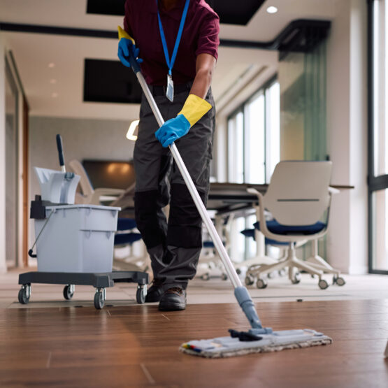 Close up of person mopping office floors in Pekin IL